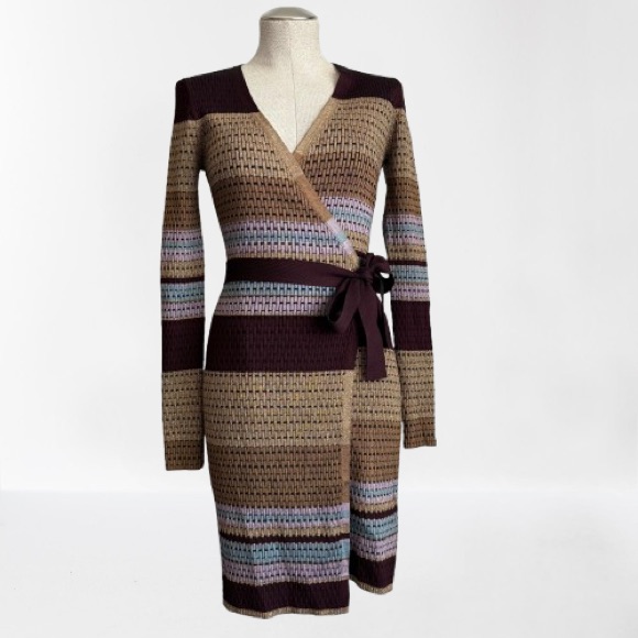 Diane Von Furstenberg Metallic Wrap-Around Dress Size S